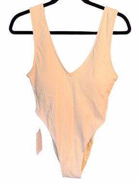 Toluca Swim White Ribbed One Piece Scoop Neck Swimsuit, size XL NWT